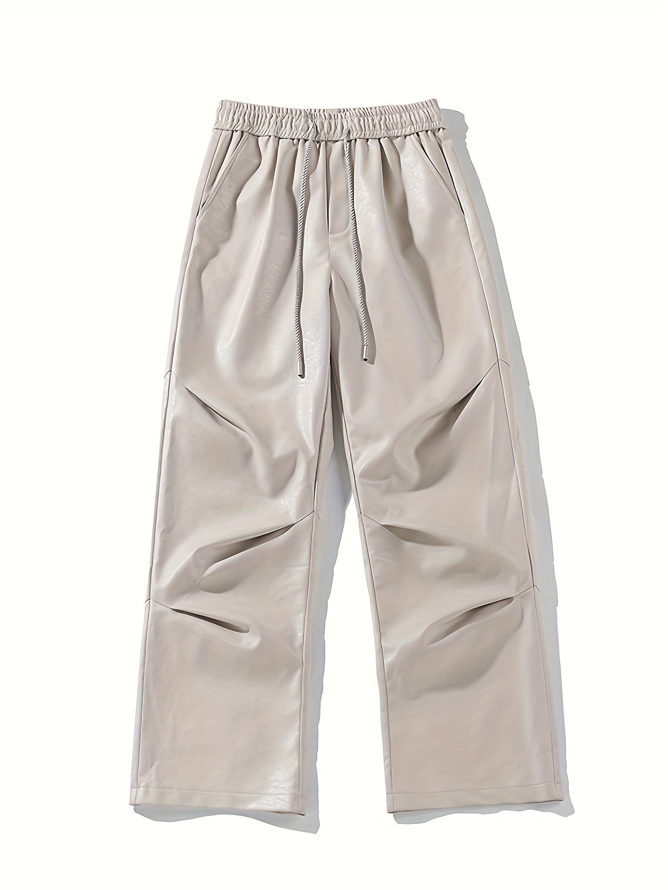 [Loose Fit Faux Leather Pants] Men's Chic Loose Fit Faux Leather Pants, Street Style Baggy Pants K-pop