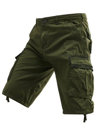 Men's 100% Cotton Washed Outdoor Cargo Shorts - Multi-Pocket Durable Casual Hiking Shorts for Spring Summer Fall, Regular Fit with Zippered Pockets (Hand Wash Only), Western Shorts, Adventure Clothing, Nonstretch Fabric