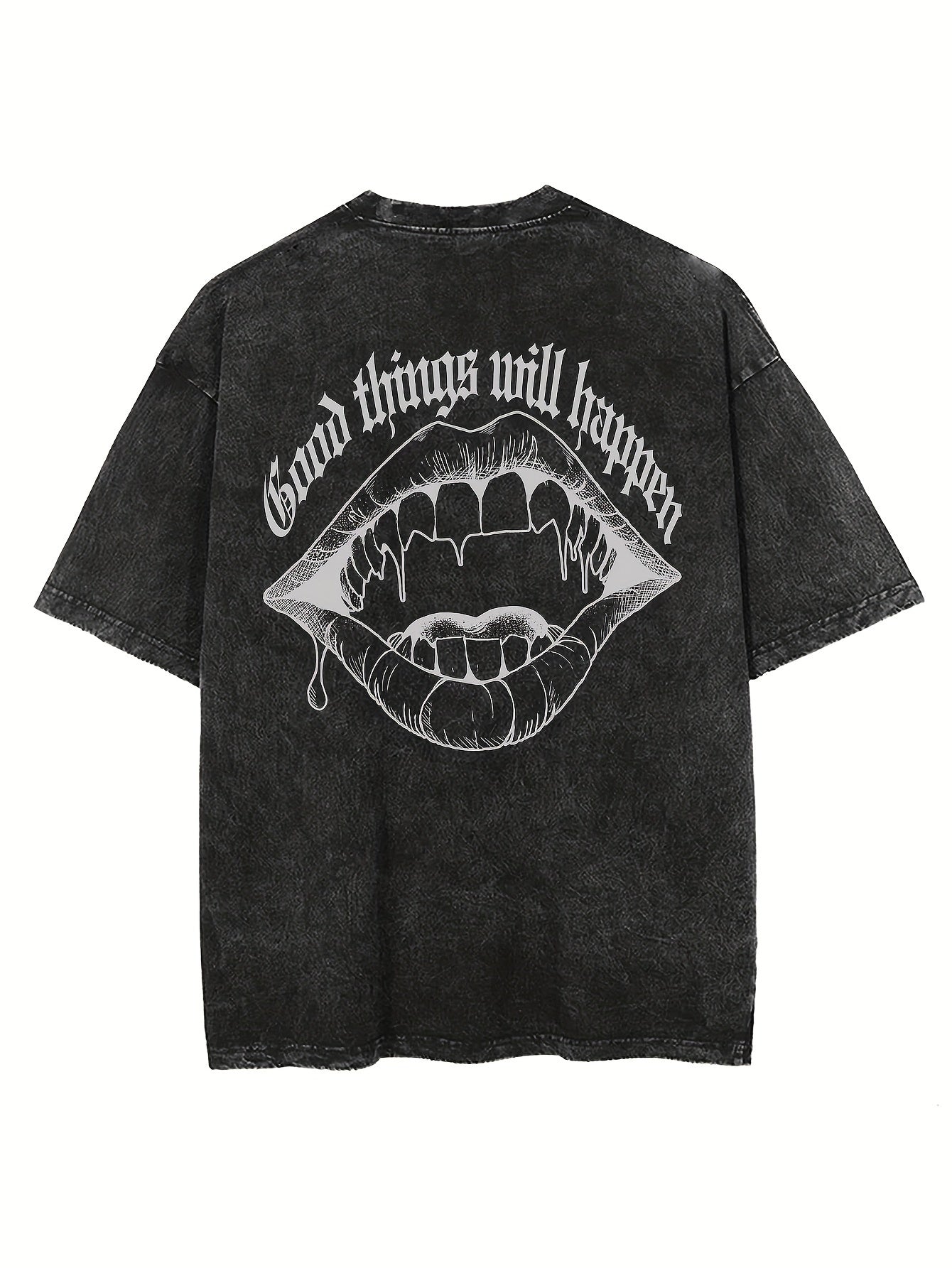Men's vintage wash to make old letters mouth double-sided printed T-shirt