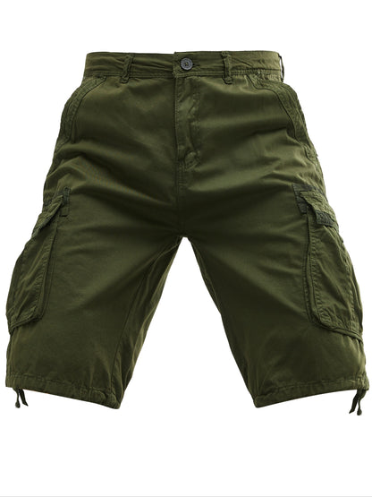 Men's 100% Cotton Washed Outdoor Cargo Shorts - Multi-Pocket Durable Casual Hiking Shorts for Spring Summer Fall, Regular Fit with Zippered Pockets (Hand Wash Only), Western Shorts, Adventure Clothing, Nonstretch Fabric