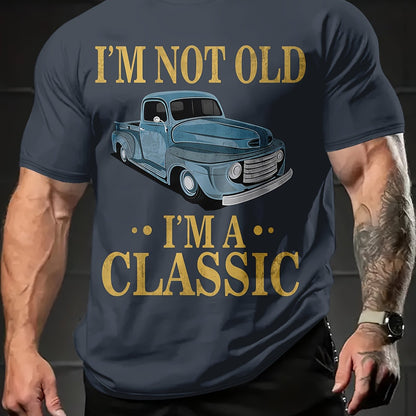 Summer Comfort Men's Round Neck 3D Printed T-Shirt - Breathable, Loose Fit, Letter Car Picture Design, Soft and Lightweight Fabric - Ideal for Casual Outings and Relaxation