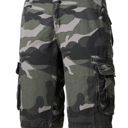 Men's Casual Camouflage Pattern Cargo Shorts, Chic Cotton Outdoor Shorts For Summer Hiking, Bermuda Shorts