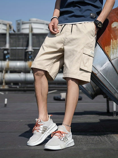 Stylish Multi-Pocket Cargo Shorts - Men's Casual Drawstring Waist Bermuda Shorts for Summer Outdoor Activities - Breathable, Lightweight, and Comfortable