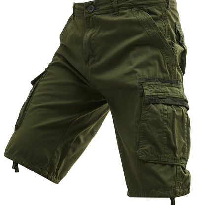 Men's 100% Cotton Washed Outdoor Cargo Shorts - Multi-Pocket Durable Casual Hiking Shorts for Spring Summer Fall, Regular Fit with Zippered Pockets (Hand Wash Only), Western Shorts, Adventure Clothing, Nonstretch Fabric