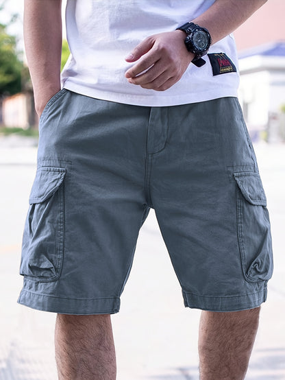 Men's Loose Solid Cargo Shorts With Multi Pockets, Casual Shorts For Summer