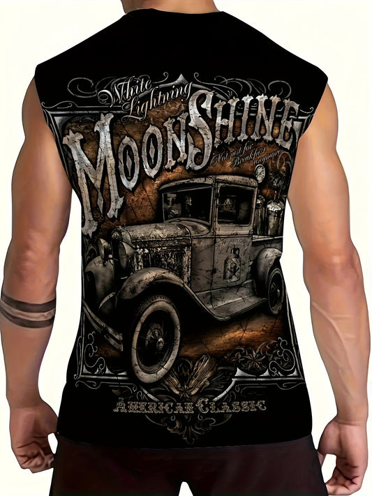 [Popular Choice] Men's Breathable Oversized Printed T-Shirt Vest - Casual Sleeveless Summer Sports Tee for Fitness & Basketball Training, Polyester/Spandex Blend, Machine Washable, Comfortable, Vest, PLUS SIZE