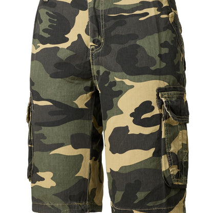 Men's Casual Camouflage Pattern Cargo Shorts, Chic Cotton Outdoor Shorts For Summer Hiking, Bermuda Shorts