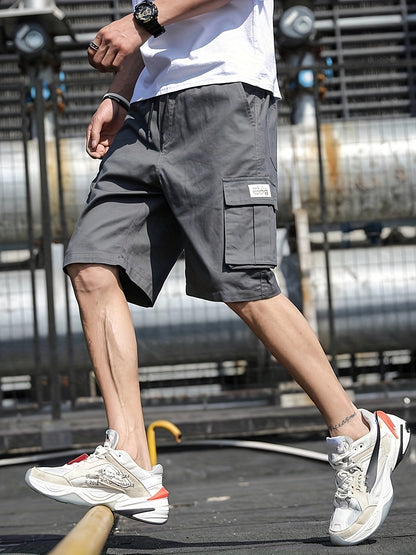 4pcs Men's Casual Cargo Shorts - Solid Color, Polyester Non-Stretch Fabric, Regular Fit | Machine Wash | Multiple Pockets