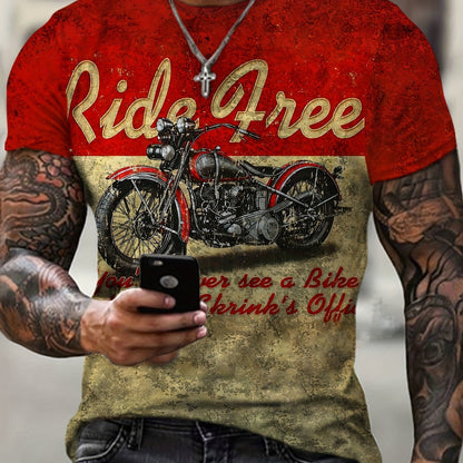 Motorcycle rider 3D digital pattern printed T-shirt, casual street style T-shirt, short-sleeved comfortable pullover, suitable for men's summer clothing