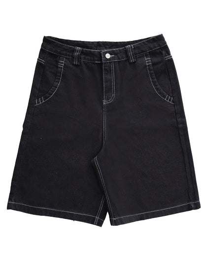 Mens Trendy Embroidered Denim Shorts - Loose Fit, Casual Street Style Jorts - Fashionable Capri Pants for a Relaxed Look