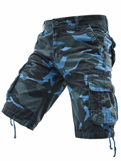 Men's 100% Cotton Camo Cargo Shorts, Denim Style, Non-Stretch Woven Fabric, Regular Fit with Pockets, Ideal for Hiking & Outdoor Activities, Spring/Summer/Fall Collection, Casual Wear|Rugged Outdoor Look|Woven Fabric Shorts,