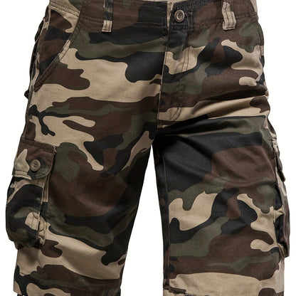 Loose Fit Cotton Camo Pattern Cargo Shorts - Comfortable Summer Shorts with Multiple Pockets, Hand Wash Only, Non-Stretch, Woven Fabric, Perfect for Casual Mens Outfits
