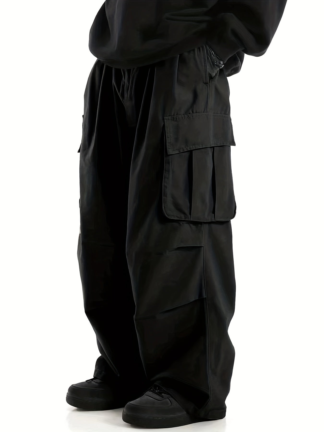 Loose Casual Men's Straight Leg Cargo Pants - Solid Multi Flap Pockets Outdoor Baggy Pants - Work Pants Streetwear