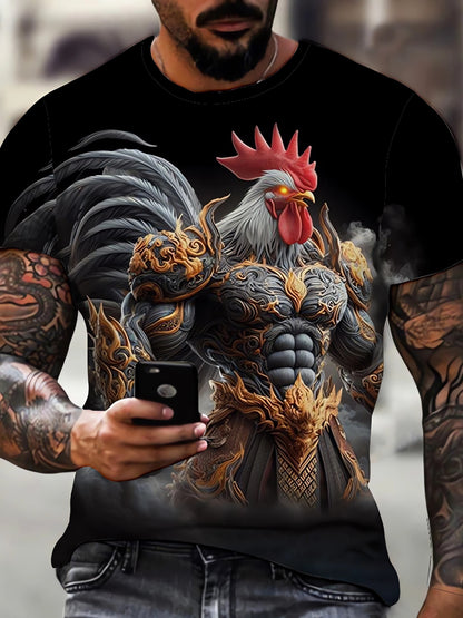 Men's Plus Size Street Style 3D Printed T-Shirt - Comfortable Polyester Blend, Round Neck, Short Sleeve for Summer Sports, PLUS SIZE