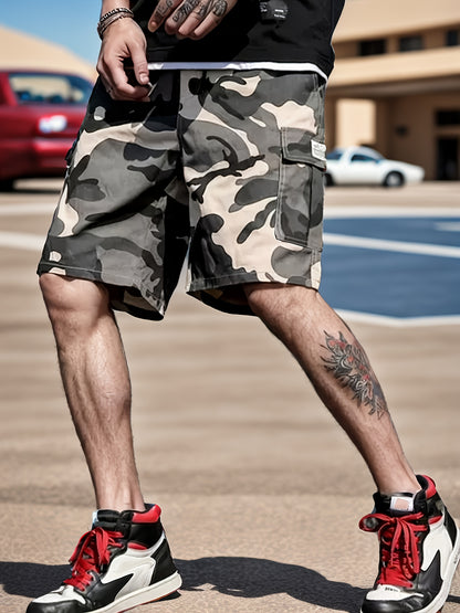 Camouflage Print Men's Cargo Shorts Pants Outdoor Hiking Multi-Pocket Utility Shorts, Casual Style, For Summer