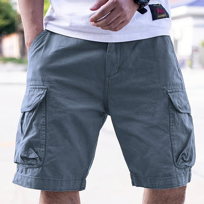 Men's Loose Solid Cargo Shorts With Multi Pockets, Casual Shorts For Summer