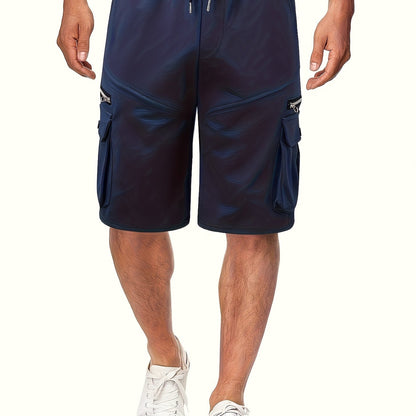 Men's Solid Color Zipper Pockets Cargo Shorts, Casual Stylish Loose Fit Outdoor Short Pants As Gift